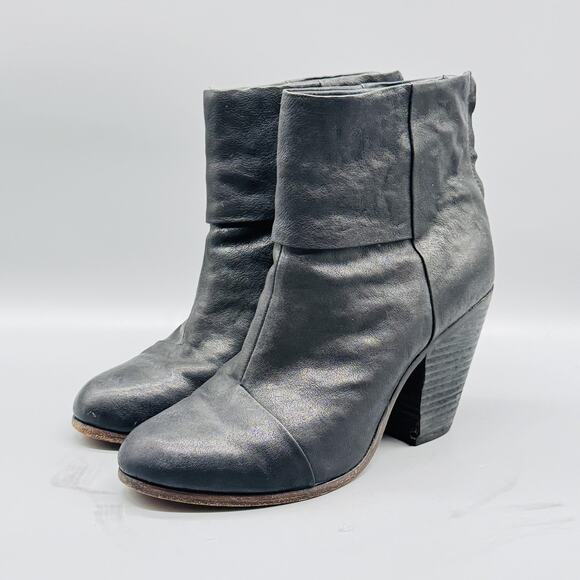 Rag & Bone Booties Womens 8.5 Black Leather Western Ankle Zip Newbury Block Heel - Picture 3 of 10